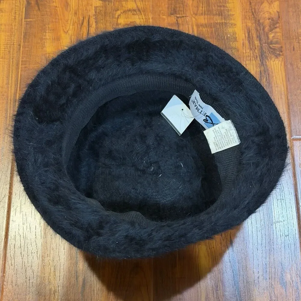 Vintage Betmar Women’s Black Angora Fuzzy 90s Y2K One Size Bucket Hat - NOS New!